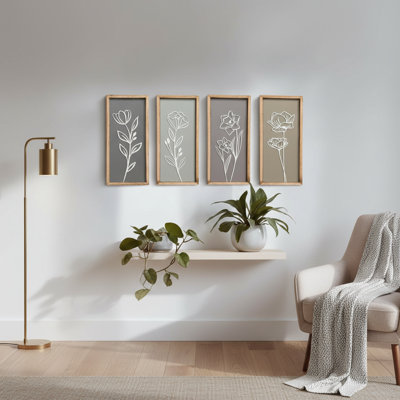 Décoration murale 3D en bois florale (ensemble de 4), art encadré léger pour salon / chambre à coucher / bureau, décor de ferme bohème, boîte-cadeau