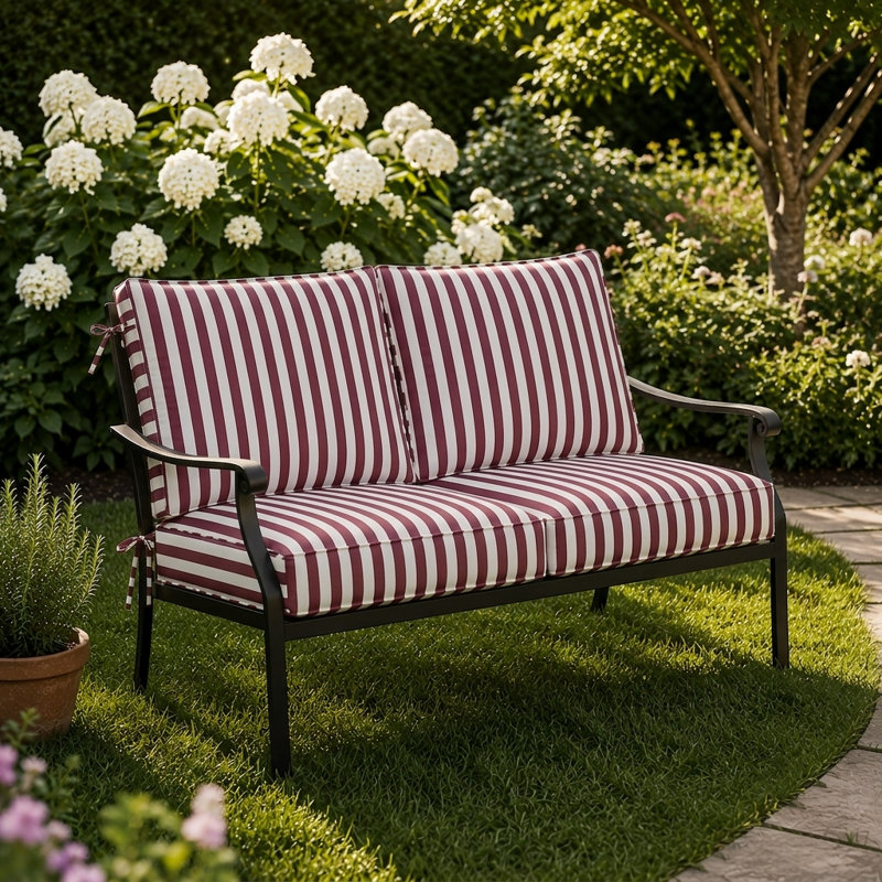 3" Deep Seat Cushion Stripe Border Frame - Water-Resistant, 24" W x 24" D, Burgundy
