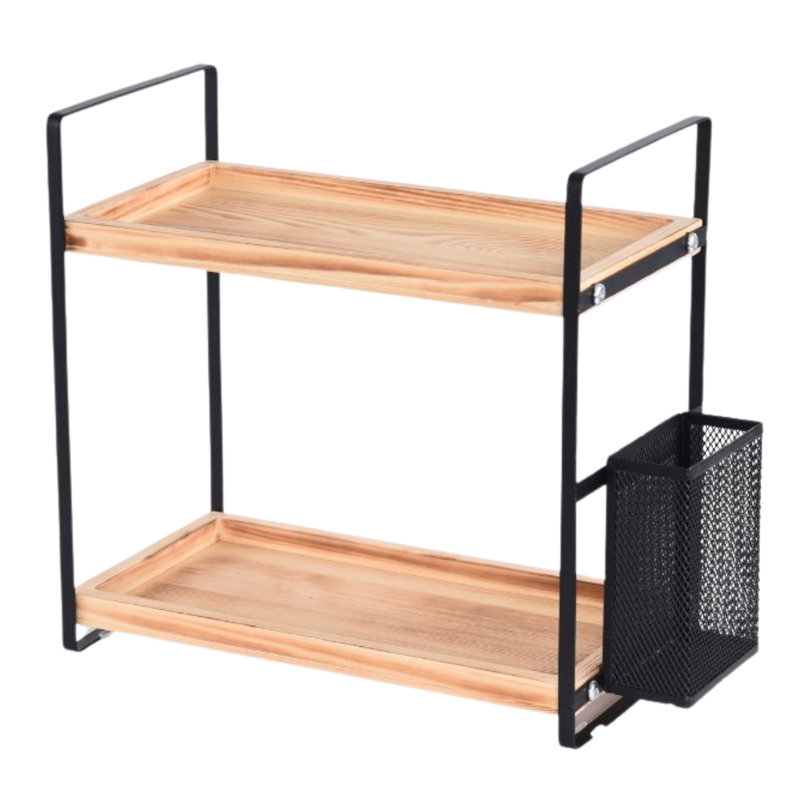 2 Tier Bathroom Counter Organizer With Basket For Skincare, Makeup, And Kitchen Essentials Storage