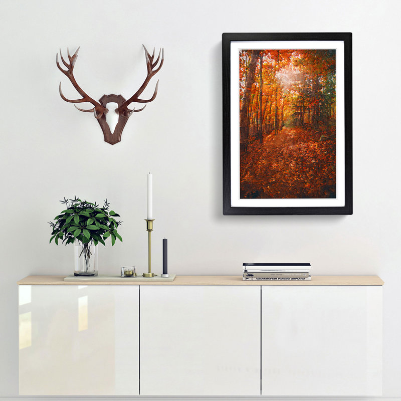 Autumn Forest Pathway in Abstract - Framed Print, 63cm H x 45cm W x 2cm D, Black Framed