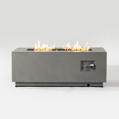 13" H x 42" Outdoor Propane Fire Pit Table in Concrete color with Glass Wind Guard, Lid and Extra Hidden Gas Tank Cover as Side table 50,000BTU