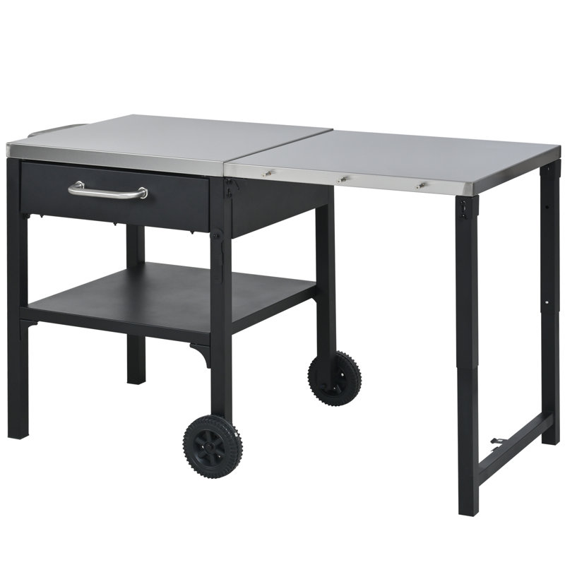 Chariot de salle à manger d'extérieur avec plateau en acier inoxydable et tiroir de rangement pour la surface de patio