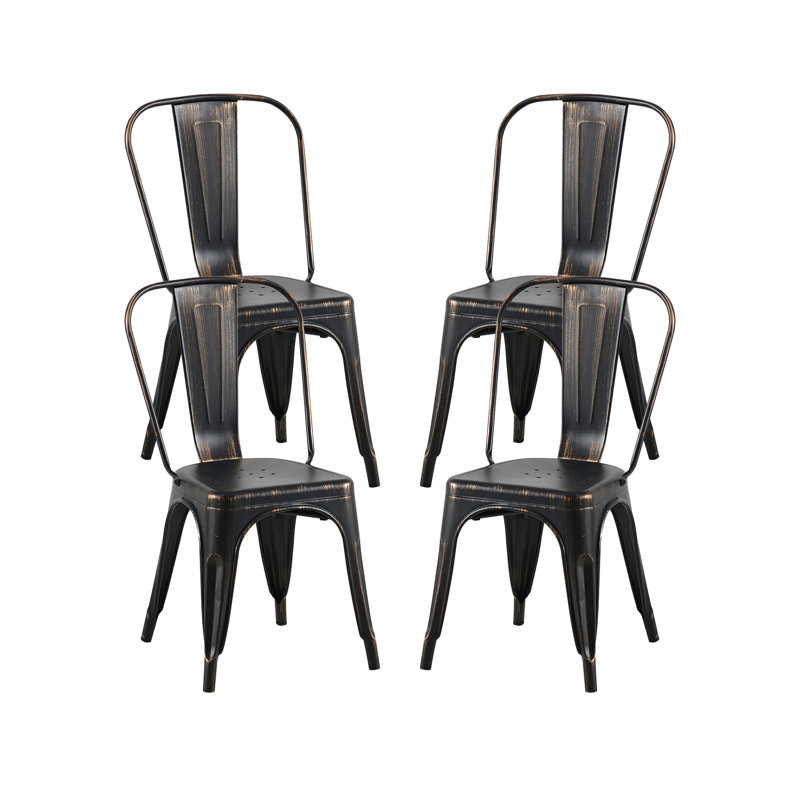 Lot de 4 chaises de salle à manger empilables en métal noir mat sablé, hauteur du siège 18 pouces, style industriel, pour restaurants, espaces intérieurs et extérieurs.