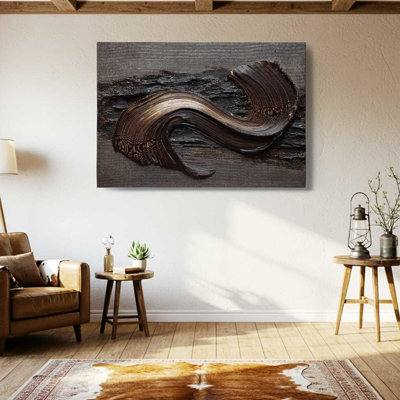 Textured Bronze Art, Abstract Brushstroke Print - Dark Industrial Decor, Metallic Copper Wave Canvas for Modern Wabi Sabi Home