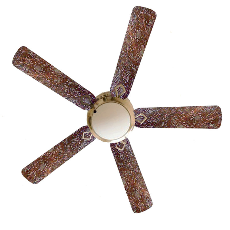 Ventilateur de plafond encastré à 5 pales de 52 po avec chaîne de traction et ensemble d'éclairage inclus, Brun