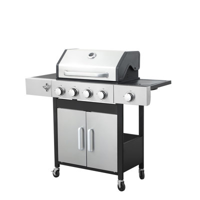 Barbecue au gaz propane à 4 brûleurs avec brûleur latéral 46790BTU avec grilles de cuisson en fonte émaillée