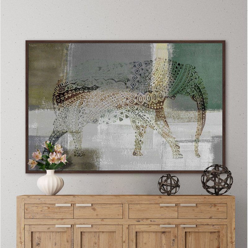 «Jeweled Elephant» par Parvez Taj, reproduction sur toile, 16 po x 24 po, Cadre flottant brun