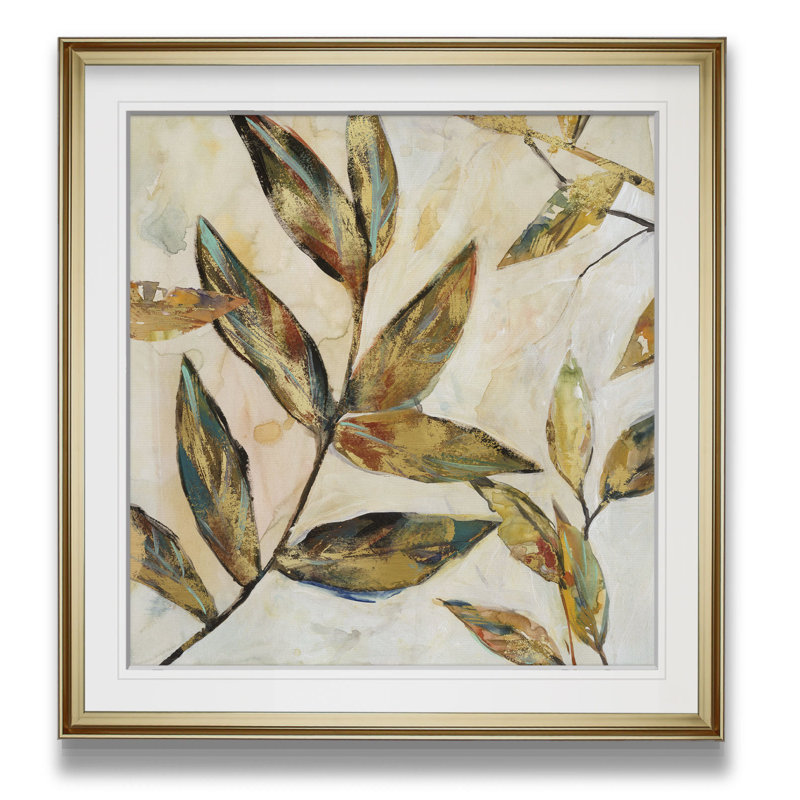« gilded leaves i », reproduction encadrée, H 17,5 po x l 17,5 po x P 1,5 po, Cadre plastique noir