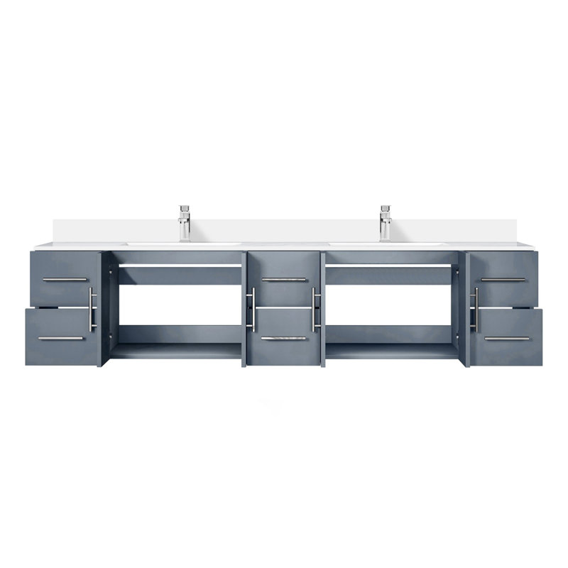 Ensemble de meuble-lavabo double gris foncé l 84 po x P 22 po, plateau en marbre de culture et robinet, Cultured Marble