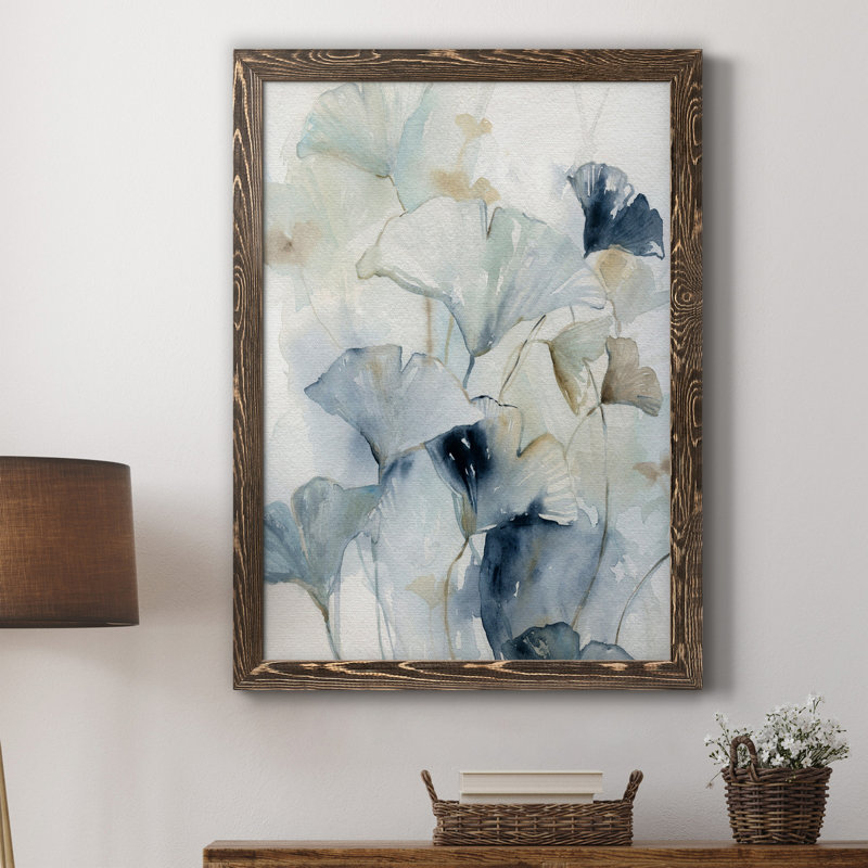 Indigo Ginkgo I - peinture sur toile encadrée, Noyer, H 31,5 po x l 23,5 po x P 1,5 po