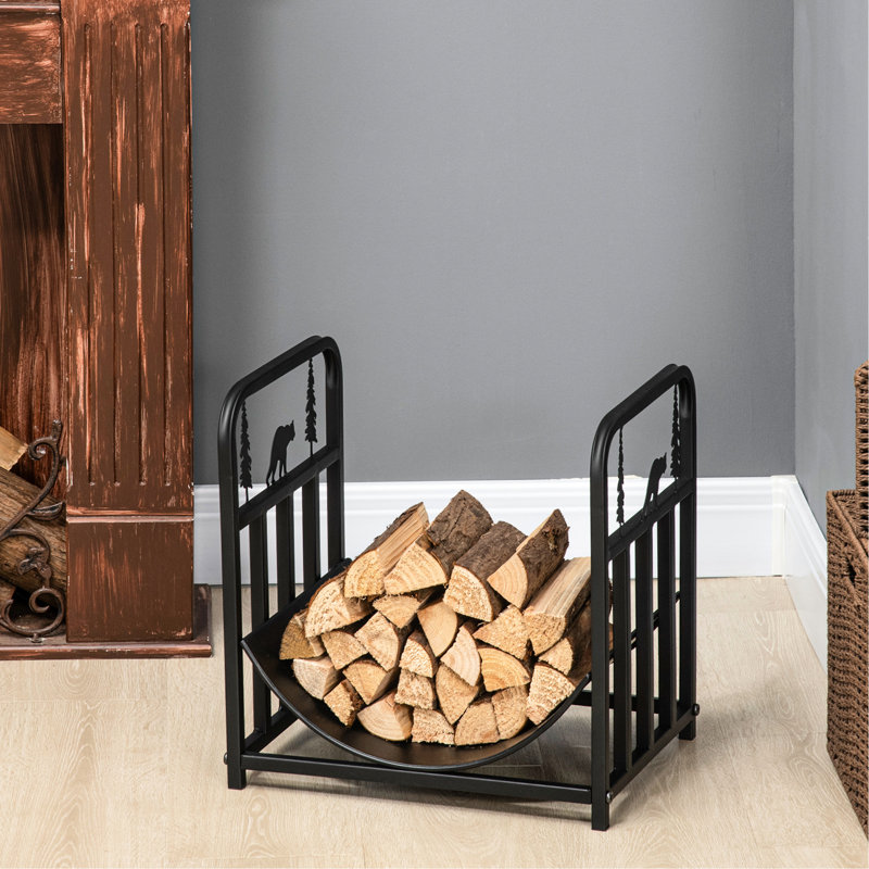Support à bois de chauffage avec outils de foyer, support de bois de chauffage intérieur et extérieur, fond incurvé pour foyer, poêle à bois, foyer ou foyer, noir