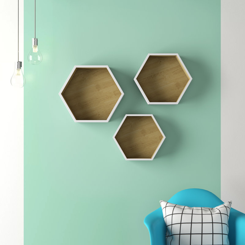 Ensemble de tablettes flottantes hexagonales Sorbus, Blanc