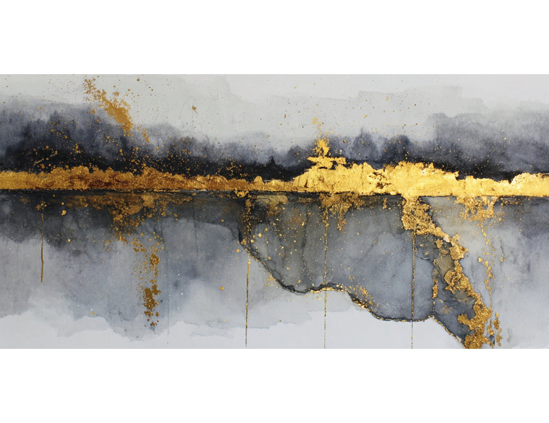 «Golden Horizon», art mural abstrait sur toile, H 20 po x l 40 po