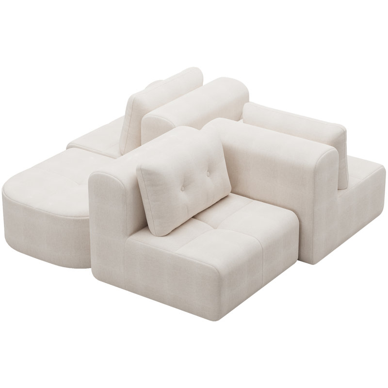 Canapé modulaire modulaire avec méridienne, structure en mousse complète, conception d'emballage par compression, revêtement en tissu tissé, canapé moderne surdimensionné pour le salon