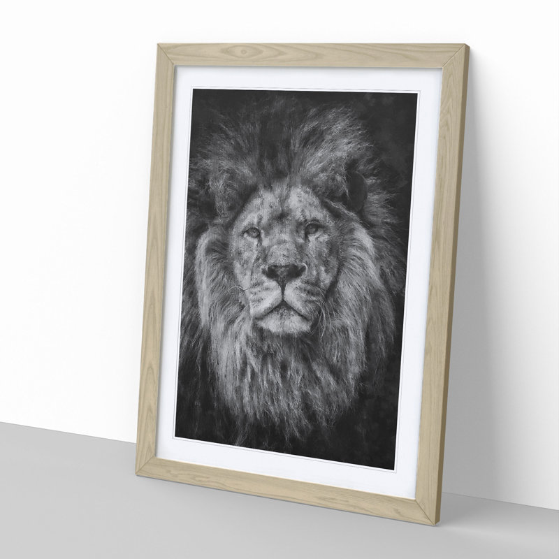 View of a Lion - Framed Print, 36cm H x 27cm W x 2cm D, Oak