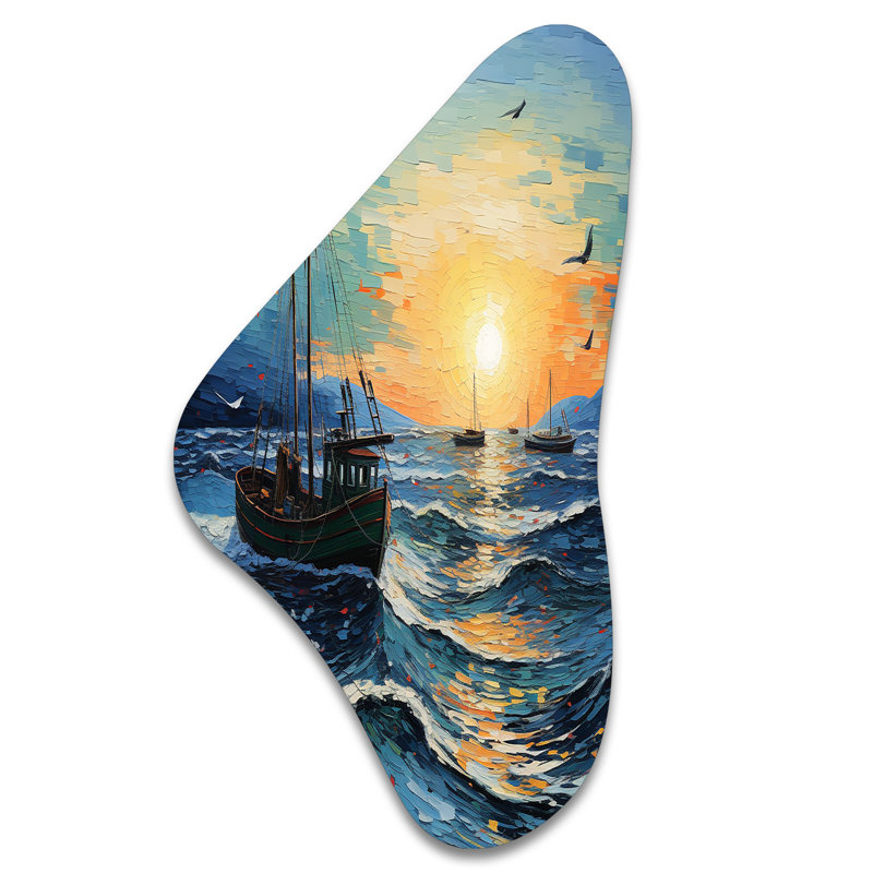 Vangogh paysage marin avec pêche III - art mural asymétrique en forme de Boomerang Vangogh, H 39 po x l 21 po