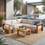Ensemble de conversation modulaire pour patio en bois d'eucalyptus pour 5 personnes avec table basse