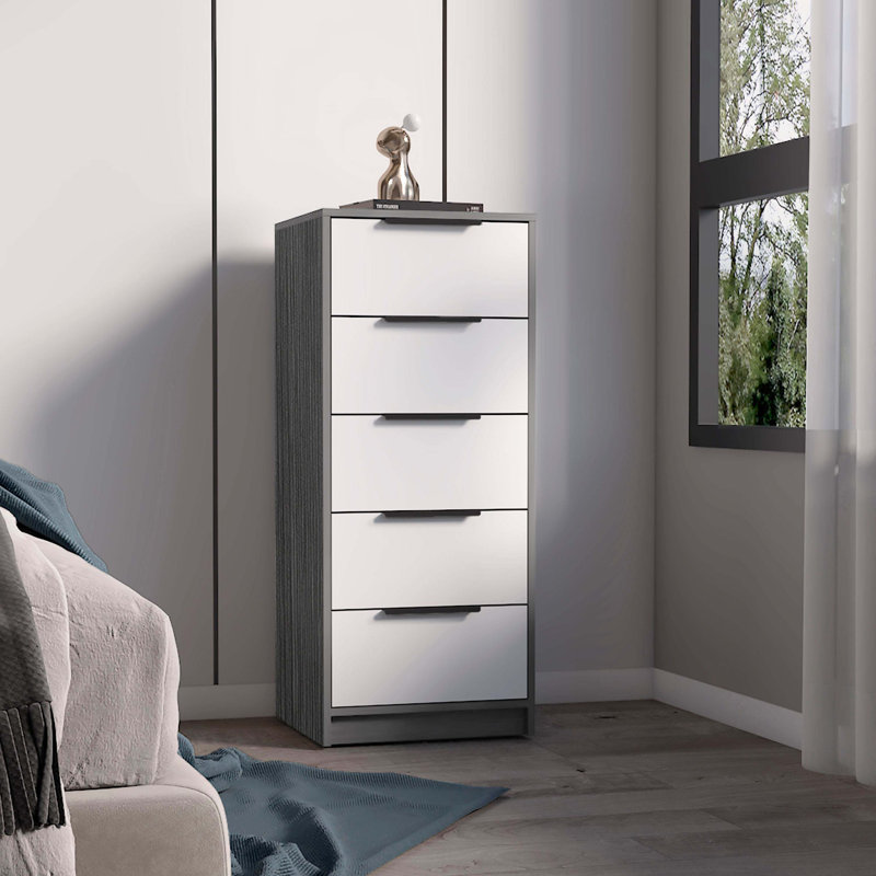 Commode 5 tiroirs, commode verticale, Blanc