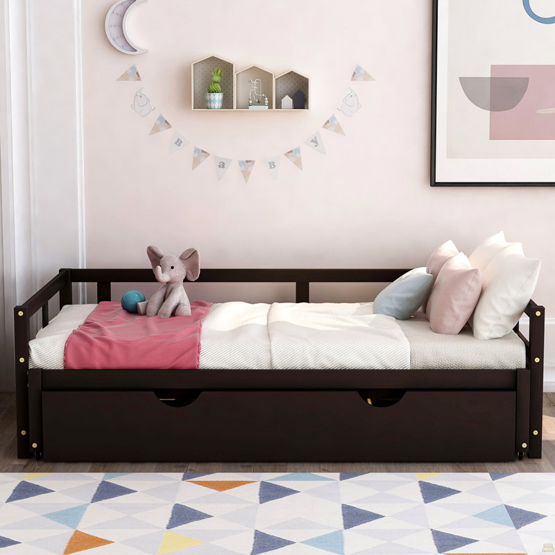 Lit de jour extensible avec couchette, lit de jour en bois avec couchette, Espresso