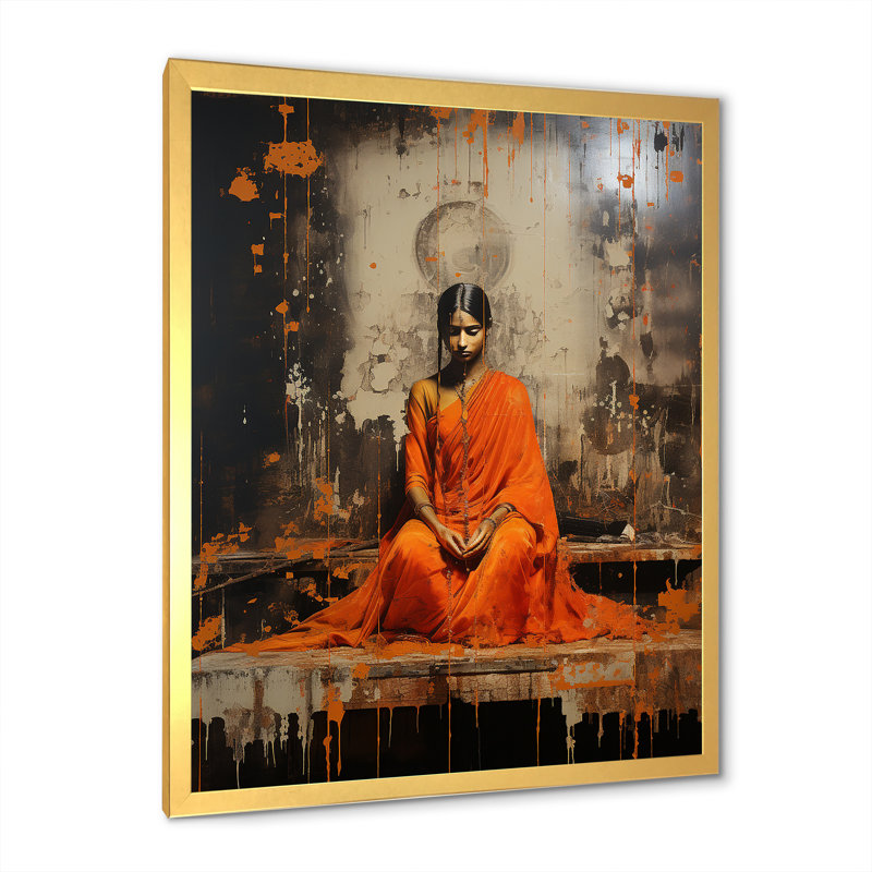 «Hindu Rigvedas Resplendent Rust», reproduction sur toile, Cadre doré simple, H 32 po x l 16 po x P 1 po