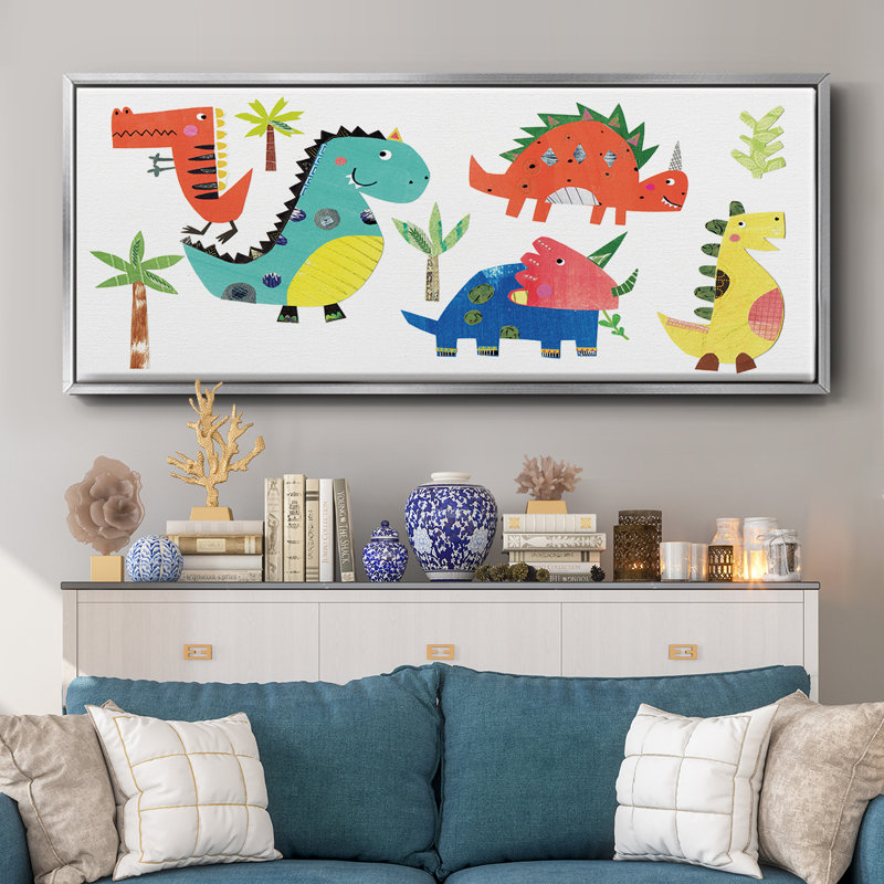 Dino Party- Framed Canvas, 12" H x 30" W