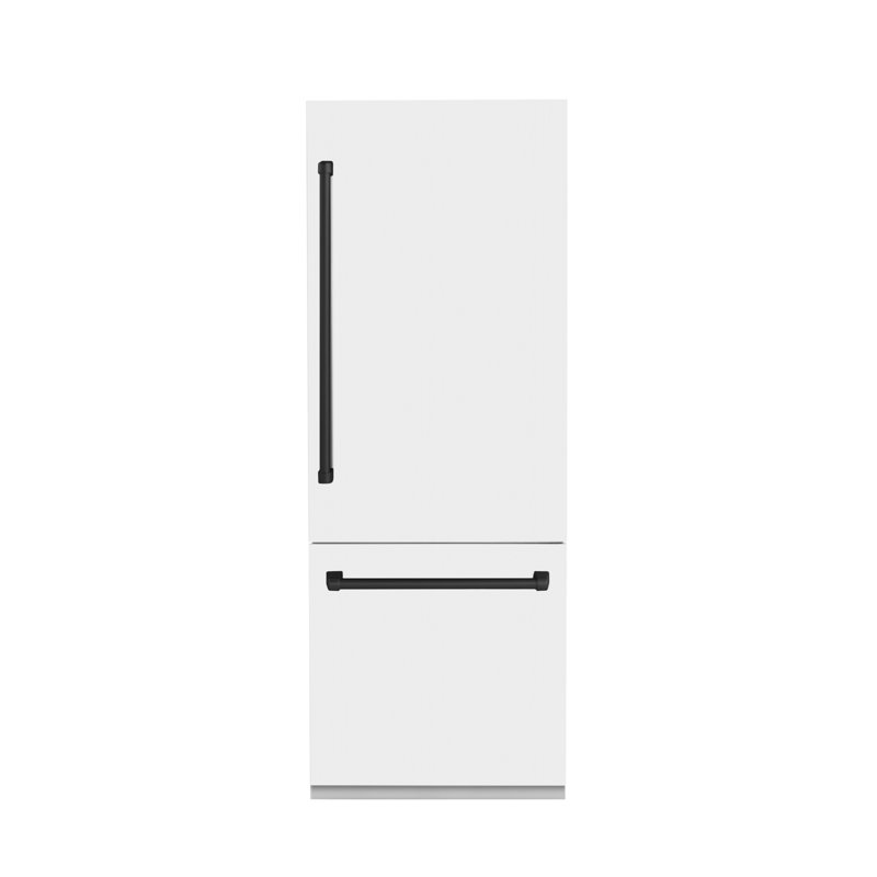 ZLINE 30 Autograph Edition 16.1 cu. ft. Built-in 2-Door Bottom Freezer Refrigerator with Accent, White Matte, Matte Black