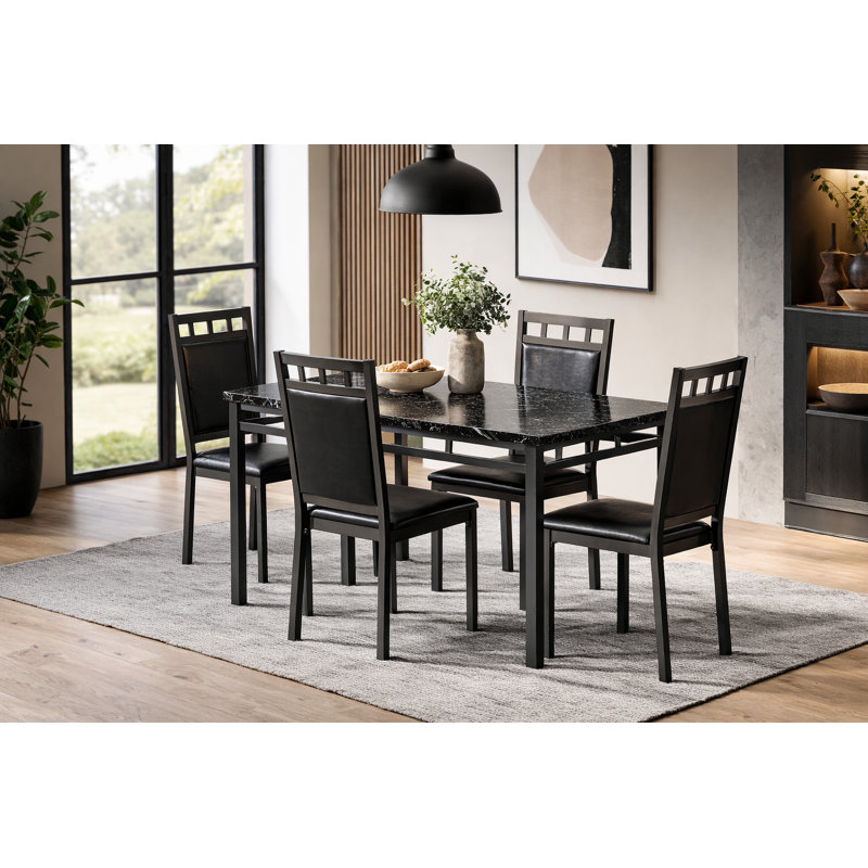 Caldwell Faux Marble Top Metal Frame Dining Set – 48"W Table with 4 Chairs