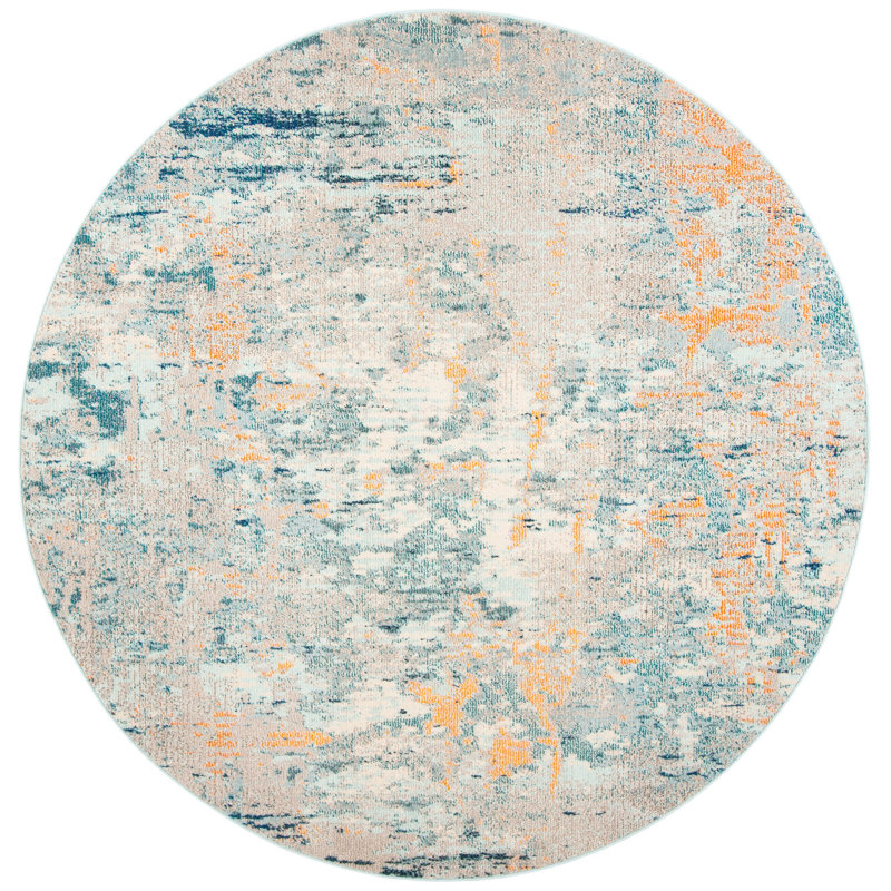 Riccio Abstract Blue/Beige/Orange Area Rug, Round 9'