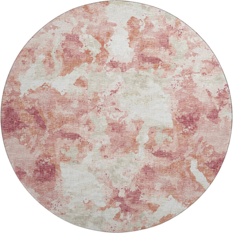 Premium Machine Washable Hintzen AMF67 Pink Rug, Round 8'