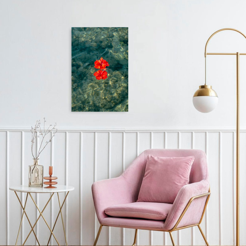 Crimson Drift Serene Tranquil Vibrant Hibiscus Nature Summer Wall Art Print 1 Piece Wrapped Canvas Wall Art
