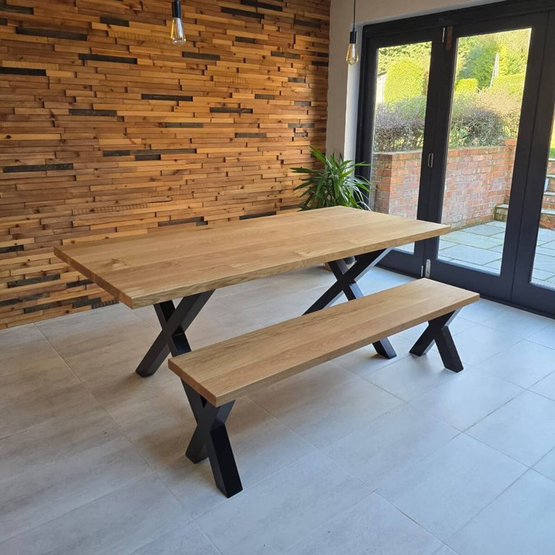 Solid Oak Dining Table - Chunky X Legs, 76cm H x 100cm W x 220cm D