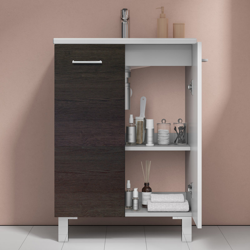 Logic 23.6'' Single Bathroom Vanity with Ceramic Top, Wenge