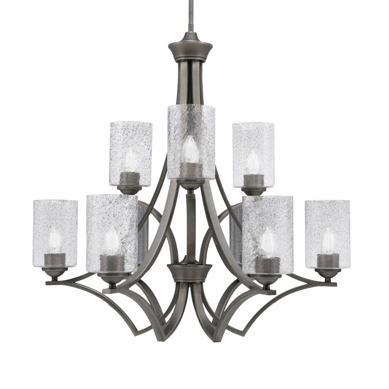 Lustre 9 lumières Zilo avec verre à bulles 4 po Zilo, Gris foncé, Gris fumée