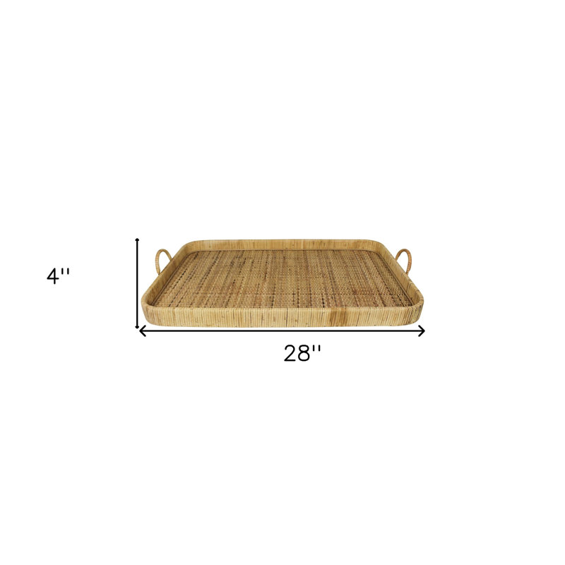 Natural Bamboo Rectangular Serving Tray with Handles