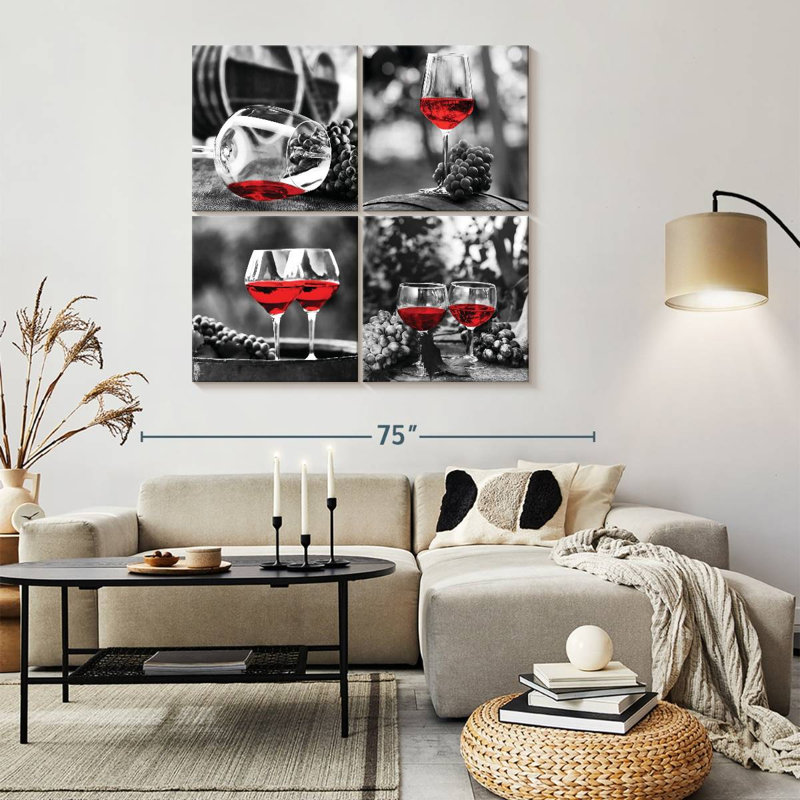 «Red Wine Glasses», ensemble de reproduction sur toile, H 57 po x l 57 po x P 1,25 po