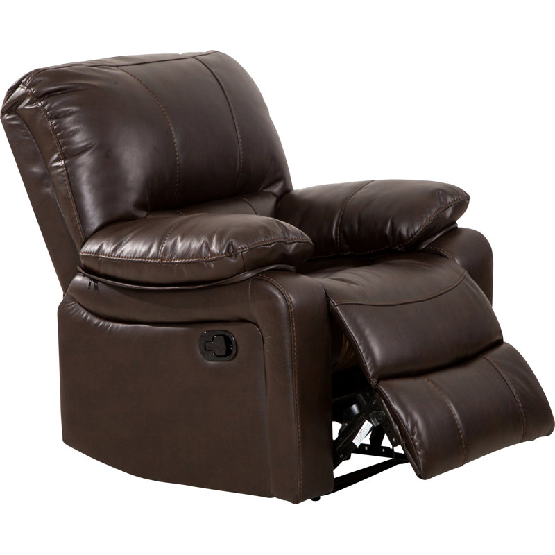 Fauteuil inclinable manuel en similicuir de 38 po de large Koval, Simili cuir brun foncé