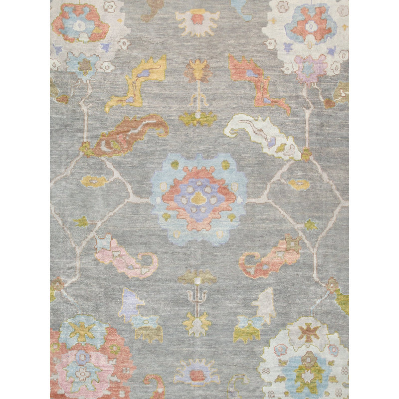 Elegant Gray Hand-Knotted Wool Oriental Rug, 164" x 117"