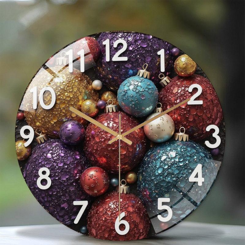 Christmas-Ornament-Clock-With-Numbers Art - 12'' Modern Glass Wall Clock