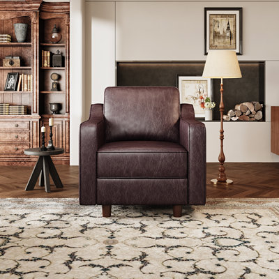 Fauteuil simple en similicuir brun foncé 