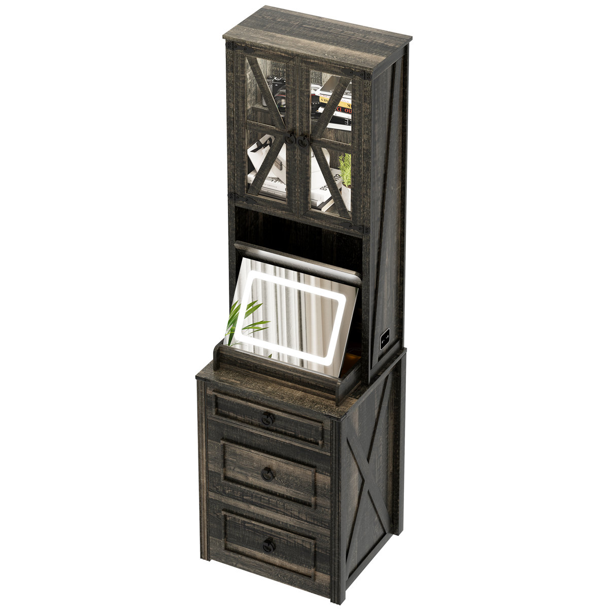 Makeup Vanity With Led Light And Hidden Storage