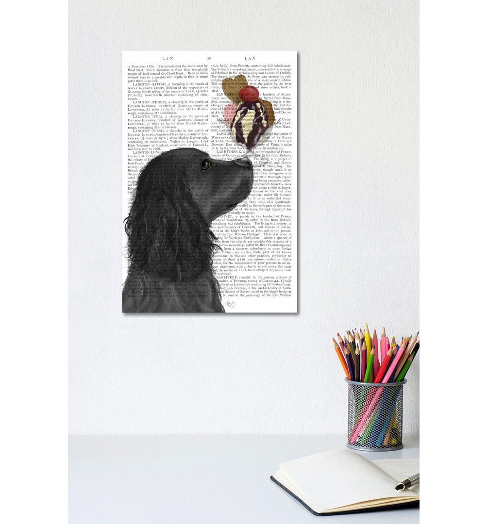 Cocker Spaniel, Black, Ice Cream, Print BG by Fab Funky - Wrapped Canvas Gallery-Wrapped Canvas Giclée