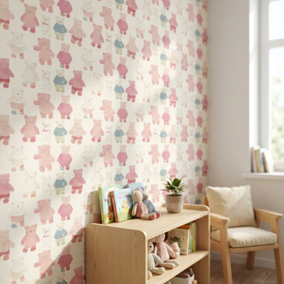 Papier peint aquarelle, ours en peluche, décoration murale fantaisiste