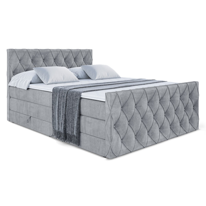 Upholstered Bed with Mattress, 140 x 200cm, in Grey