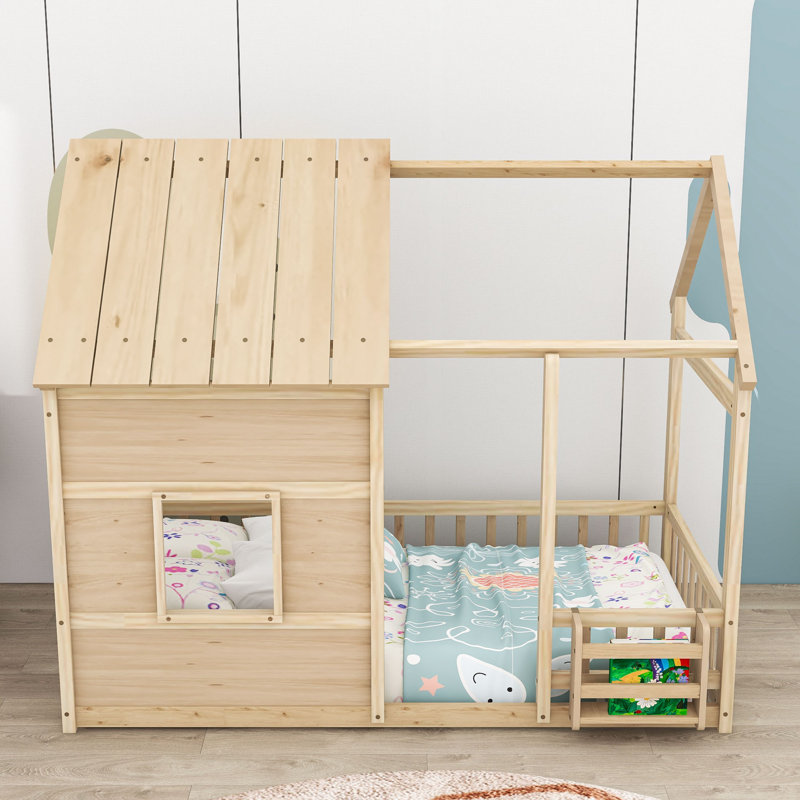 Lit simple en bois avec lumière DEL, Naturel