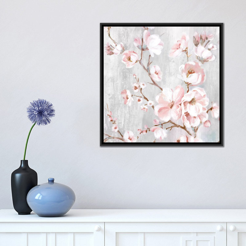 «Spring Cherry Blossoms III» par Eva Watts, reproduction d'art sur toile tendue, Toile avec cadre noir