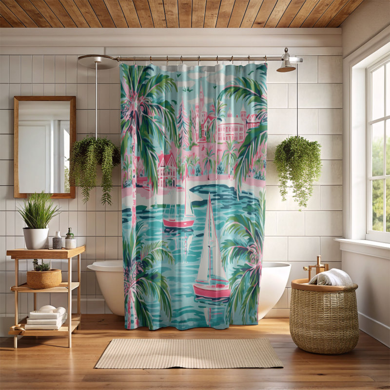 Chic Beachside Scenes - Rideau de douche standard 1 pièce, H 74 po x l 71 po