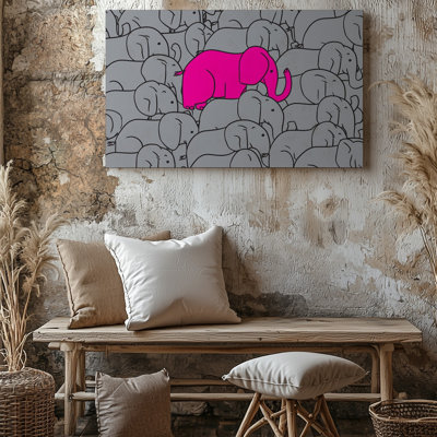 Toile dans une illustration monochromatique dense Une multitude d'éléphants gris, art mural remplit la toile leurs contours distincts et toile