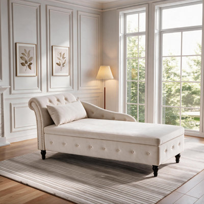Maci 74"L Oversized Upholstered Velvet Storage Deep Seat Chaise Lounge with Hidden Storage