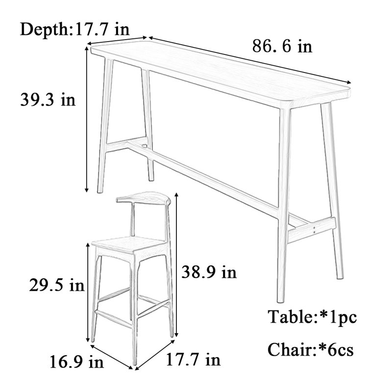 Tables et chaises de bar haut de gamme Home Home, H 39,3 po x L 86,6 po x l 17,7 po