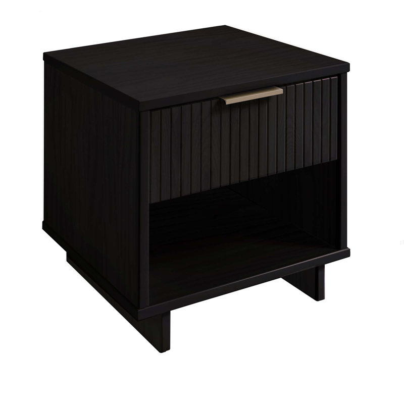 Table de chevet moderne 1 tiroir en bois massif noir Granville, Noir